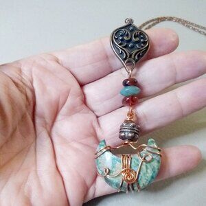 One-Of-A-Kind! Crescent Moon Necklace! Elaborately Sectioned Wire Wrapped Design
